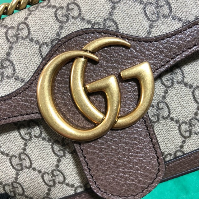 Gucci經典款女包 446744 古馳GG Marmont系列絎縫斜挎包 Gucci啡pvc鏈條女包  gqy1842